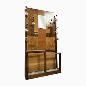 Attaccapanni in stile Art Déco con portaombrelli in legno patchwork, anni '20