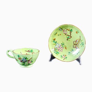 Porzellan Tassen Set mit Handgemalten Blumenmotiven, Frankreich, 1920er, 2er Set