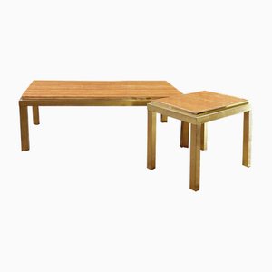 Coffee Tables in Brass and Red Marble, 1970s, Set of 2