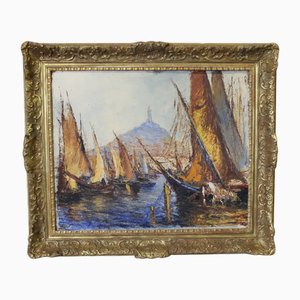 El puerto de Marsella, años 50, óleo sobre tabla, enmarcado