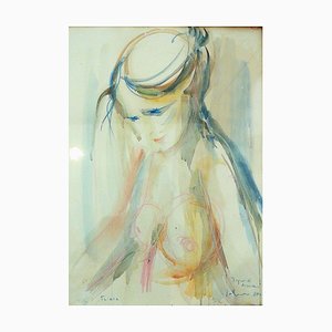 Mario Salmaso, Sogno di Donna, Italy, 1980, Watercolor on Cardboard