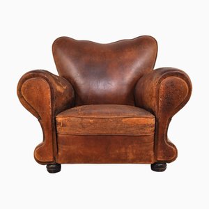 Fauteuil Club Vintage en Cuir, France, 1930s