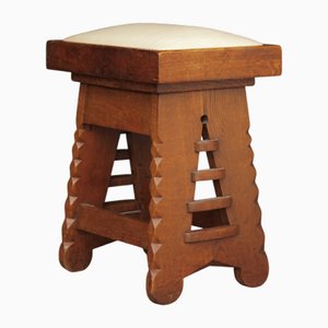 Tabouret d'École d'Amsterdam en Chêne et Lin à la manière de l'Architecte CJ Blaauw, 1920s