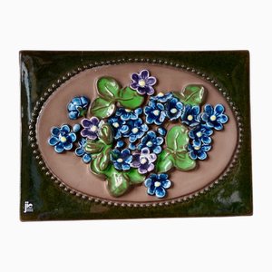 Swedish Ceramic Wall Plaque with Flowers by Jie Gantofta
