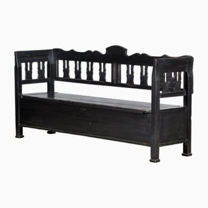 Antike schwarze Kiefernholzbank, 1900er