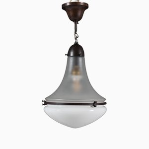 Lampada a sospensione Luzette piccola in vetro e rame di Peter Behrens per Siemens Schuckert, anni '10