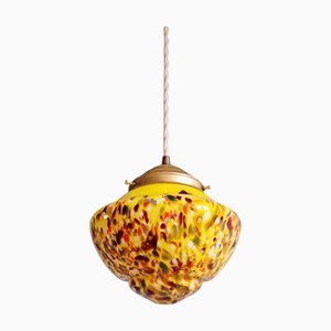Art Deco Pendant Light in Speckled Multicolored Glass, 1930s