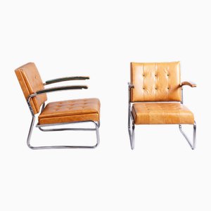 Bauhaus Armchairs in Beech and Chrome attributed to Mücke-Melder, Czechoslovakia, 1930s, Set of 2