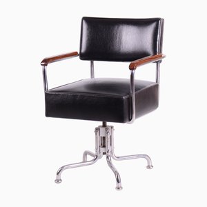 Chaise Pivotante Bauhaus en Cuir et Chrome de Robert Slezák, Tchécoslovaquie, 1930s