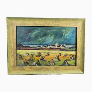 T. Brice, Breton Landscape, 1970s, Oil on Panel, Framed