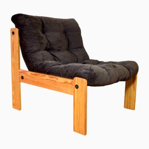 Vintage Brutalist Corduroy Lounge Chair, 1970s