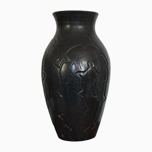 Vintage French Art Deco Vase with Foliage, 1950s