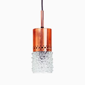 Lampe à Suspension en Cuivre et Verre Bullé de VEB Narva Leuchten, Allemagne, 1970s