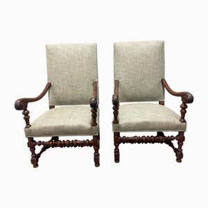 French Louis XIV Lounge Chairs in Walnut, Set of 2