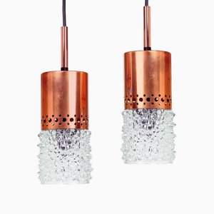 Copper and Bubble Glass Pendant Lights from VEB Narva Leuchten, 1970s, Set of 2