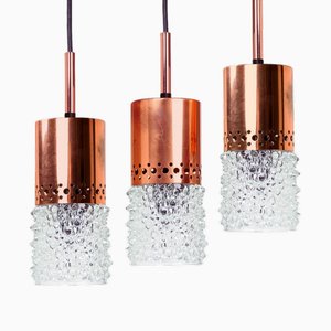 Vintage Copper and Bubble Glass Pendant Lights from VEB Narva Leuchten, 1970s, Set of 3