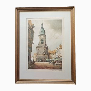 Julien Lacaze, Amiens Belfry, 20th Century, Color Lithograph, Framed