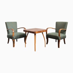 Spider Couchtisch & Ungarische Späte Art Deco Armlehnstühle von Jindrich Halabala, 1950er, 3er Set