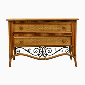 Italian Rattan and Wrought Iron Commode, 1970s, Set of 2