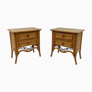 Italian Rattan and Wrought Iron Commode, 1970s, Set of 2