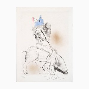 Salvador Dali, Femme au cochon (Woman with Pig), Nude, 1969, Drypoint Etching with Roulette