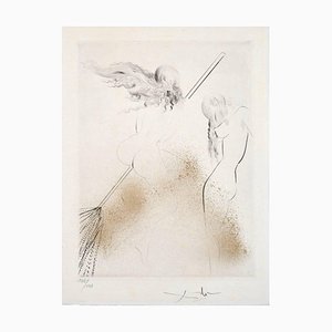 Salvador Dali, Sorcière au Balai (Strega sulla scopa), Nudo, 1969, Incisione puntasecca con roulette