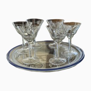Vintage Hand-Engraved Crystal Glasses, 1940s, Set of 6
