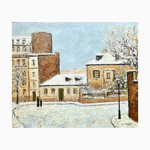 Louis Peyrat, Paris in the Snow, Montmartre, Le Bateau Lavoir, 1950s, Oil on Board