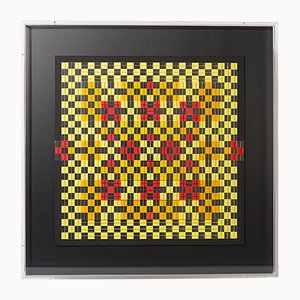 Françoise Luciani, Orange Checkerboard Wall Sculpture, 2015, Cardboard Relief Artwork