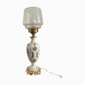 English Porcelain and Brass Lamp, 1950s