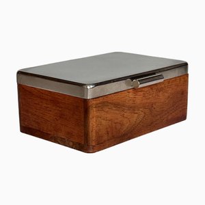 Caja de almacenamiento Bauhaus pequeña de nogal y hojalata de Marianne Brandt para Ruppel-Werke Gotha, años 20