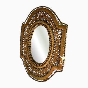Miroir Sculptural en Rotin et Osier Naturel, 1970
