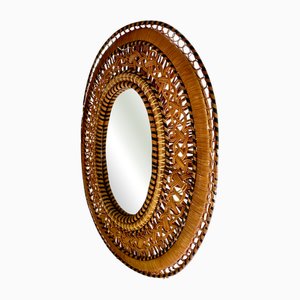 Oval Rattan and Wicker Mirror, 1970
