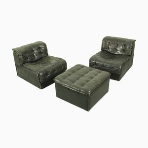 DS-11 Modular Lounge Set in Black Leather from de Sede, 1970s, Set of 3