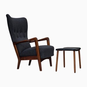 Juego de sillón y otomana daneses vintage de Fritz Hansen, años 60