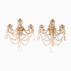 Applique da parete antiche in cristallo, Francia, nello stile di Baccarat, set di 2