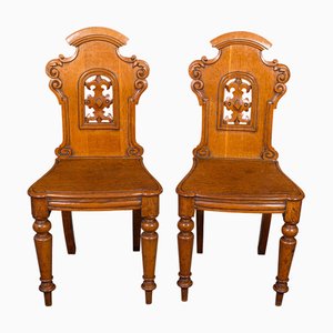 Antique Scottish Hall Chairs in Oak, 1830, Set of 2