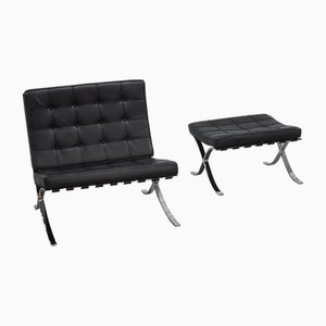 Juego de silla Barcelona con otomana de Ludwig Mies Van Der Rohe para Knoll