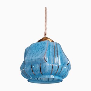 Lampada a sospensione Art Déco in vetro blu maculato, anni '20