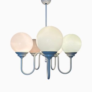 Vintage German White Chandelier with Glass Globes, 1970s