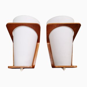 Applique da parete in teak e opalino di Louis Kalff per Philips, 1950, set di 2
