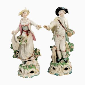 Dresden Shepherd and Shepherdess from Derby Porcelain, Early Duesbury Period, 1700s, Set of 2