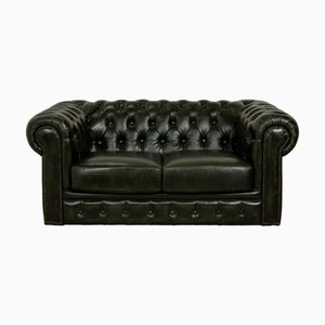 Divano Chesterfield a due posti in pelle verde scuro