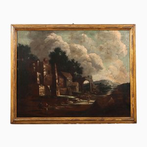 Paysage avec Bâtiments et Personnages, Huile sur Toile