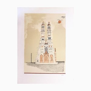 Lithographie Ossi Czinner, Cathédrale de Dignes, 1970s