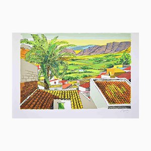 Renzo Meschis, Landscape in Sicily, Lithograph, 1989