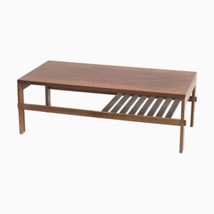 Brutalist Wenge Coffee Table with Magazine Rack, 1970s