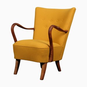 Vintage Lounge Chair in Yellow Wool by Alfred Christensen, 1940s
