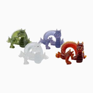 Brown, Green, Clear and Violet Art Glass Dragon Sculptures from Daum, France, 1970s