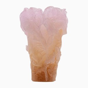 Pink and Orange Art Glass Roses Vase from Daum, France, 1970s
